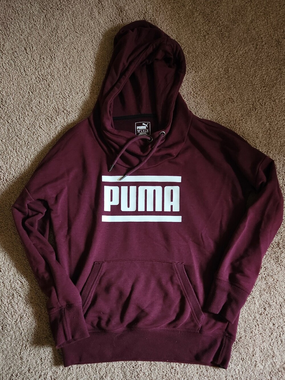 Puma Ladies Burgundy Pullover Hoodie with Maroon French Terry Cotton Small